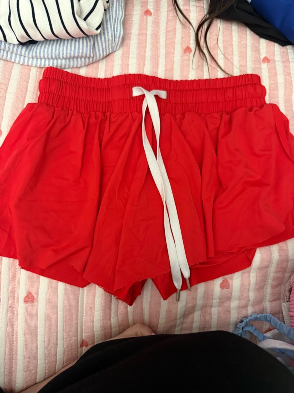 Katie J NYC Bright Red Farrah Elastic Waist Drawstring Shorts